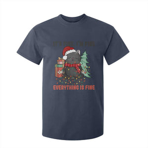 Christmas Black Cat T Shirt For Kid It's Fine I'm Fine Everything Is Fine Xmas Light Funny TS02 Navy Print Your Wear