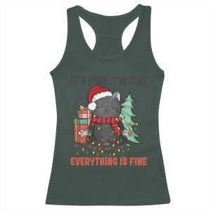 Christmas Black Cat Racerback Tank Top It's Fine I'm Fine Everything Is Fine Xmas Light Funny TS02 Dark Forest Green Print Your Wear