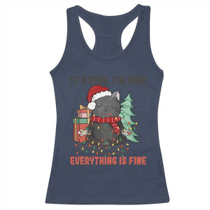 Christmas Black Cat Racerback Tank Top It's Fine I'm Fine Everything Is Fine Xmas Light Funny TS02 Navy Print Your Wear