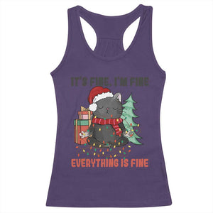 Christmas Black Cat Racerback Tank Top It's Fine I'm Fine Everything Is Fine Xmas Light Funny TS02 Purple Print Your Wear