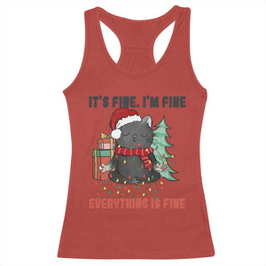 Christmas Black Cat Racerback Tank Top It's Fine I'm Fine Everything Is Fine Xmas Light Funny TS02 Red Print Your Wear