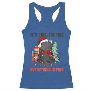 Christmas Black Cat Racerback Tank Top It's Fine I'm Fine Everything Is Fine Xmas Light Funny TS02 Royal Blue Print Your Wear