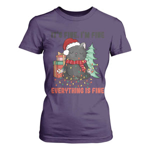 Christmas Black Cat T Shirt For Women It's Fine I'm Fine Everything Is Fine Xmas Light Funny TS02 Purple Print Your Wear