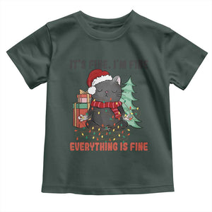 Christmas Black Cat Toddler T Shirt It's Fine I'm Fine Everything Is Fine Xmas Light Funny TS02 Dark Forest Green Print Your Wear