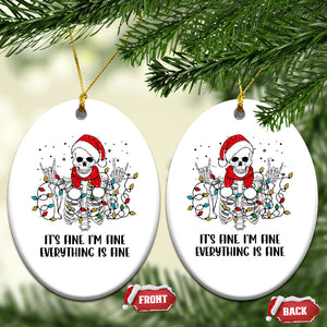 Skeleton Christmas Ceramic Ornament It's Fine I'm Fine Everything Is Fine Xmas Light Funny Xmas Vibe TS02 Oval White Printyourwear
