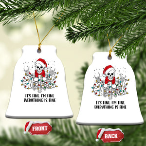 Skeleton Christmas Ceramic Ornament It's Fine I'm Fine Everything Is Fine Xmas Light Funny Xmas Vibe TS02 Bell Flake White Printyourwear