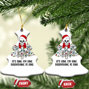 Skeleton Christmas Ceramic Ornament It's Fine I'm Fine Everything Is Fine Xmas Light Funny Xmas Vibe TS02 Christmas Tree White Printyourwear