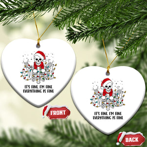 Skeleton Christmas Ceramic Ornament It's Fine I'm Fine Everything Is Fine Xmas Light Funny Xmas Vibe TS02 Heart White Printyourwear