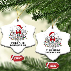 Skeleton Christmas Ceramic Ornament It's Fine I'm Fine Everything Is Fine Xmas Light Funny Xmas Vibe TS02 Snow Flake White Printyourwear