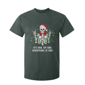 Christmas Skeleton T Shirt For Kid It's Fine I'm Fine Everything Is Fine Xmas Light Funny TS02 Dark Forest Green Print Your Wear