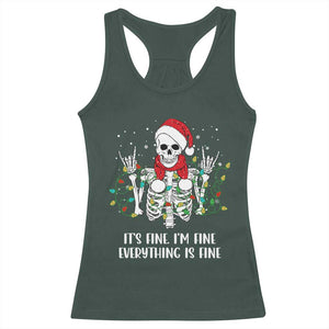 Christmas Skeleton Racerback Tank Top It's Fine I'm Fine Everything Is Fine Xmas Light Funny TS02 Dark Forest Green Print Your Wear
