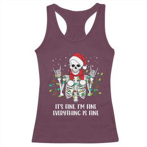 Christmas Skeleton Racerback Tank Top It's Fine I'm Fine Everything Is Fine Xmas Light Funny TS02 Maroon Print Your Wear