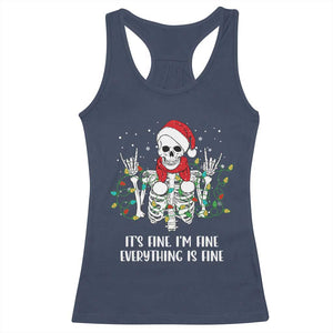 Christmas Skeleton Racerback Tank Top It's Fine I'm Fine Everything Is Fine Xmas Light Funny TS02 Navy Print Your Wear