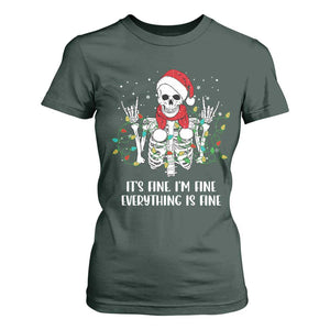 Christmas Skeleton T Shirt For Women It's Fine I'm Fine Everything Is Fine Xmas Light Funny TS02 Dark Forest Green Print Your Wear