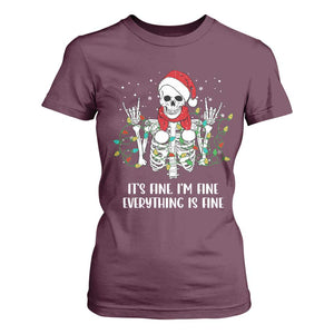Christmas Skeleton T Shirt For Women It's Fine I'm Fine Everything Is Fine Xmas Light Funny TS02 Maroon Print Your Wear