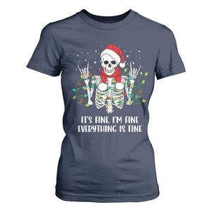 Christmas Skeleton T Shirt For Women It's Fine I'm Fine Everything Is Fine Xmas Light Funny TS02 Navy Print Your Wear