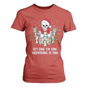 Christmas Skeleton T Shirt For Women It's Fine I'm Fine Everything Is Fine Xmas Light Funny TS02 Red Print Your Wear