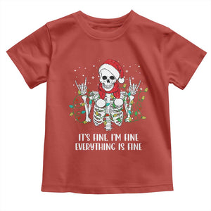 Christmas Skeleton Toddler T Shirt It's Fine I'm Fine Everything Is Fine Xmas Light Funny TS02 Red Print Your Wear