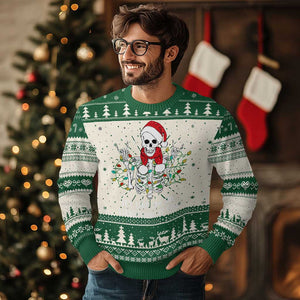 Christmas Skeleton Ugly Christmas Sweater It's Fine I'm Fine Everything Is Fine Xmas Light Funny TS02 Green Print Your Wear