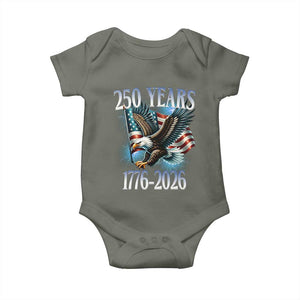 250 Years of American Freedom Baby Onesie Bald Eagle USA Flag 1776 to 2026 Patriotic TS02 Military Green Print Your Wear