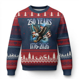 250 Years of American Freedom Ugly Christmas Sweater Bald Eagle USA Flag 1776 to 2026 Patriotic TS02 Navy Red Print Your Wear