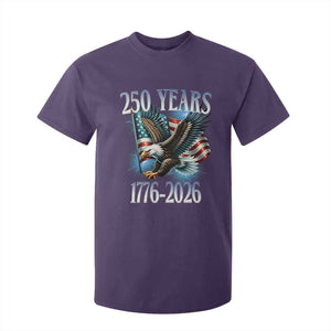 250 Years of American Freedom T Shirt For Kid Bald Eagle USA Flag 1776 to 2026 Patriotic TS02 Purple Print Your Wear