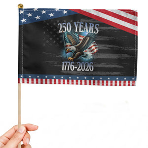 250 Years of American Freedom Patriotic Handheld Flag Bald Eagle USA Flag 1776 to 2026 Patriotic TS02 Distressed 8.2" × 5.5" Black Blue Print Your Wear