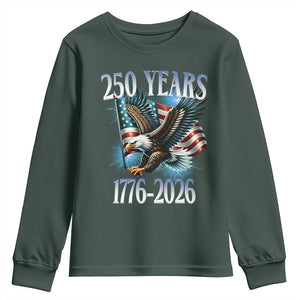 250 Years of American Freedom Youth Sweatshirt Bald Eagle USA Flag 1776 to 2026 Patriotic TS02 Dark Forest Green Print Your Wear