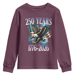 250 Years of American Freedom Youth Sweatshirt Bald Eagle USA Flag 1776 to 2026 Patriotic TS02 Maroon Print Your Wear