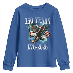 250 Years of American Freedom Youth Sweatshirt Bald Eagle USA Flag 1776 to 2026 Patriotic TS02 Royal Blue Print Your Wear