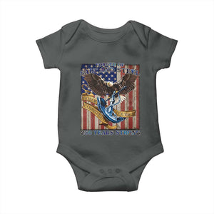 Military Navy 250th Anniversary Baby Onesie Forged of Salt and Steel Patriotic Eagle Anchor American Flag TS02 Dark Heather Print Your Wear