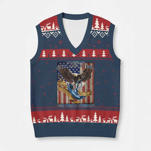 Military Navy 250th Anniversary V-Neck Knit Sweater Vest Forged of Salt and Steel Patriotic Eagle Anchor American Flag TS02 Navy Red Print Your Wear