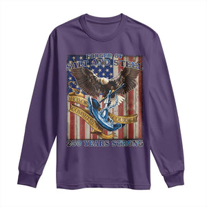 Military Navy 250th Anniversary Long Sleeve Shirt Forged of Salt and Steel Patriotic Eagle Anchor American Flag TS02 Purple Print Your Wear