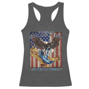 Military Navy 250th Anniversary Racerback Tank Top Forged of Salt and Steel Patriotic Eagle Anchor American Flag TS02 Dark Heather Print Your Wear