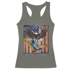 Military Navy 250th Anniversary Racerback Tank Top Forged of Salt and Steel Patriotic Eagle Anchor American Flag TS02 Military Green Print Your Wear
