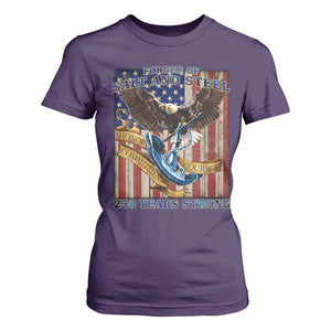 Military Navy 250th Anniversary T Shirt For Women Forged of Salt and Steel Patriotic Eagle Anchor American Flag TS02 Purple Print Your Wear