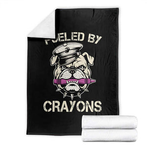 Fueled by Crayons Bulldog Throw Blanket Funny Military Crayon Eater Gift for Veterans TS02 Black Print Your Wear