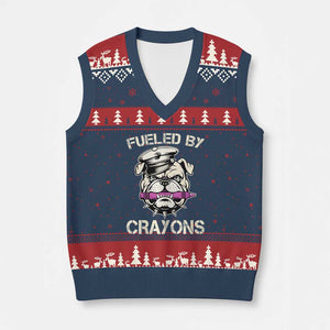 Fueled by Crayons Bulldog V-Neck Knit Sweater Vest Funny Military Crayon Eater Gift for Veterans TS02 Navy Red Print Your Wear
