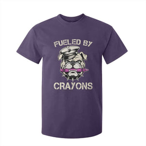 Fueled by Crayons Bulldog T Shirt For Kid Funny Military Crayon Eater Gift for Veterans TS02 Purple Print Your Wear