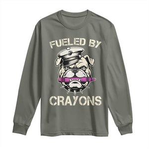 Fueled by Crayons Bulldog Long Sleeve Shirt Funny Military Crayon Eater Gift for Veterans TS02 Military Green Print Your Wear