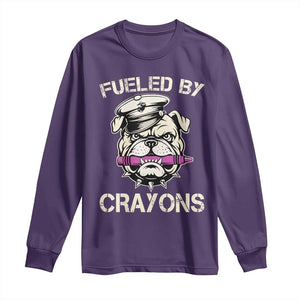 Fueled by Crayons Bulldog Long Sleeve Shirt Funny Military Crayon Eater Gift for Veterans TS02 Purple Print Your Wear