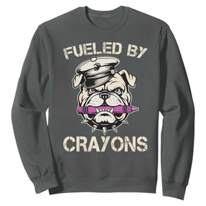 Fueled by Crayons Bulldog Sweatshirt Funny Military Crayon Eater Gift for Veterans TS02 Dark Heather Print Your Wear