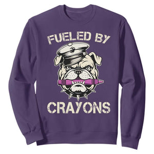 Fueled by Crayons Bulldog Sweatshirt Funny Military Crayon Eater Gift for Veterans TS02 Purple Print Your Wear