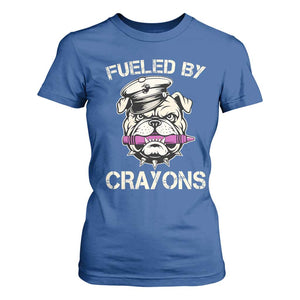 Fueled by Crayons Bulldog T Shirt For Women Funny Military Crayon Eater Gift for Veterans TS02 Royal Blue Print Your Wear