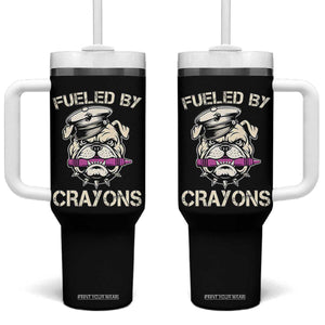 Fueled by Crayons Bulldog Tumbler With Handle Funny Military Crayon Eater Gift for Veterans TS02 One Size: 40 oz Black Print Your Wear