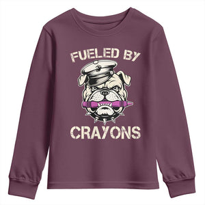 Fueled by Crayons Bulldog Youth Sweatshirt Funny Military Crayon Eater Gift for Veterans TS02 Maroon Print Your Wear