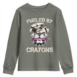 Fueled by Crayons Bulldog Youth Sweatshirt Funny Military Crayon Eater Gift for Veterans TS02 Military Green Print Your Wear