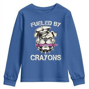 Fueled by Crayons Bulldog Youth Sweatshirt Funny Military Crayon Eater Gift for Veterans TS02 Royal Blue Print Your Wear