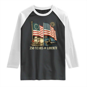 250 Years of Liberty Raglan Shirt US 250th Anniversary Semiquincentennial 2026 Patriotic TS02 Black White Print Your Wear