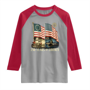 250 Years of Liberty Raglan Shirt US 250th Anniversary Semiquincentennial 2026 Patriotic TS02 Sport Gray Red Print Your Wear